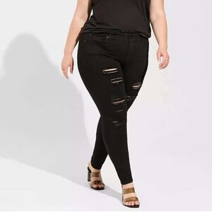 Torrid Bombshell Skinny Black Distressed Denim Jeans 18 Premium Stretch 18R Plus